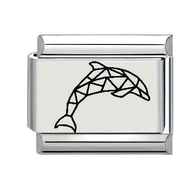 9mm Laser Italian Charm - Geometric Dolphin