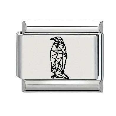 9mm Laser Italian Charm - Geometric Penguin