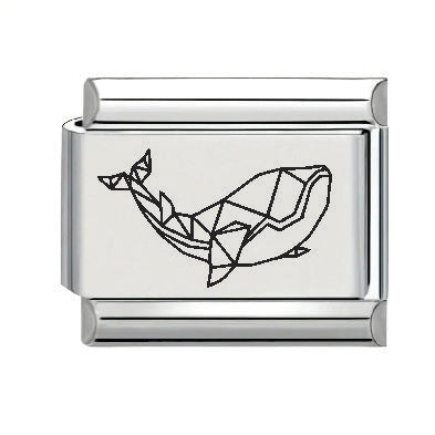9mm Laser Italian Charm - Geometric Whale