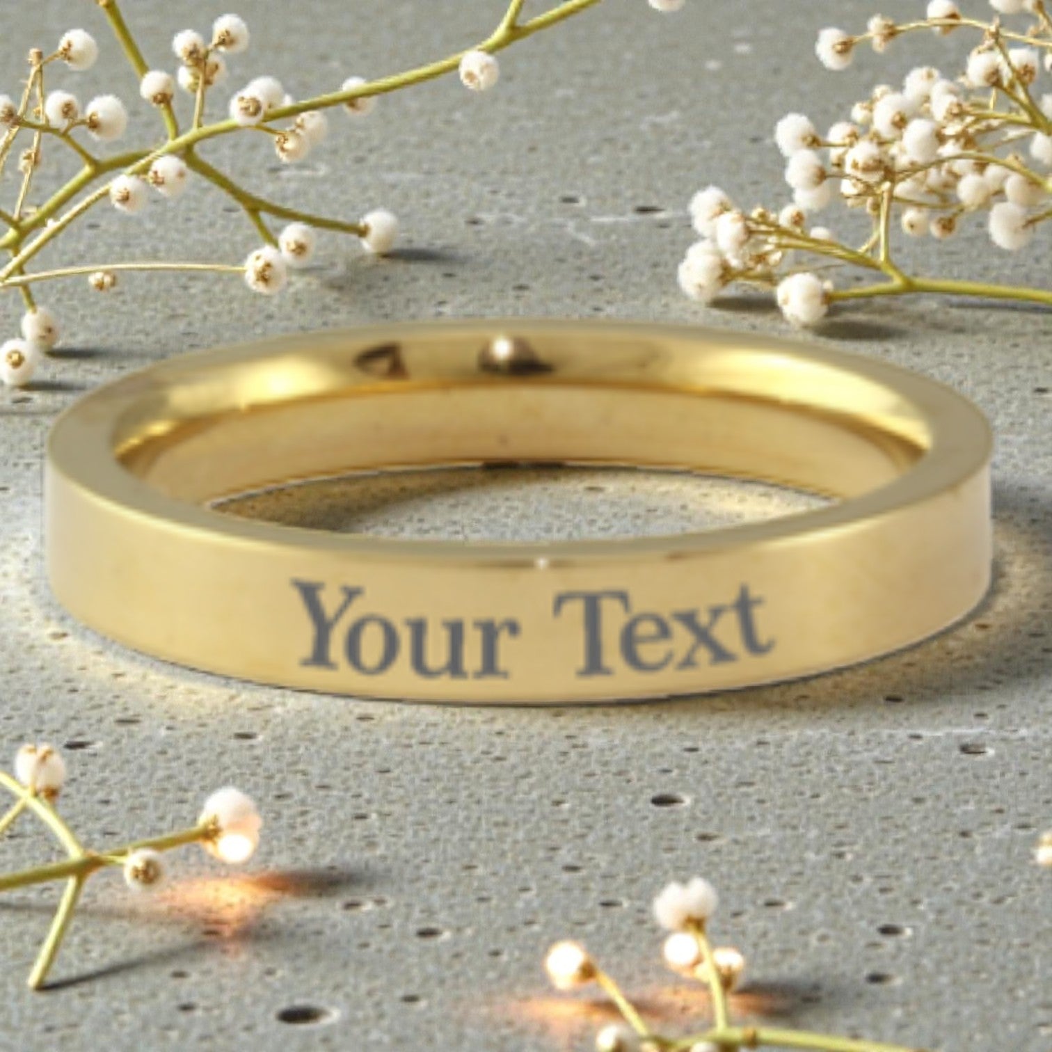 Gold Plated Stainless Steel Engraved Stacker Ring