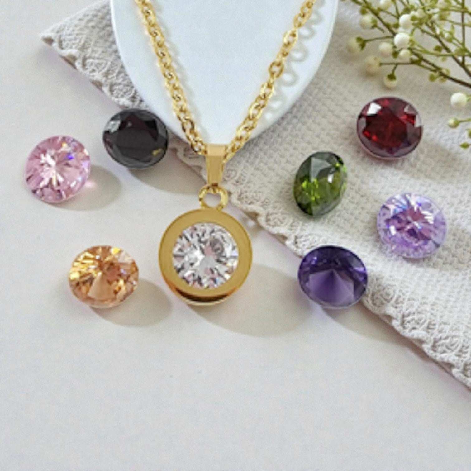 Gold Plated Stainless Steel Necklace Interchangeable Stones