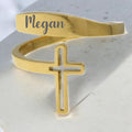 Adjustable Gold Plated Engraved Ring with Cross