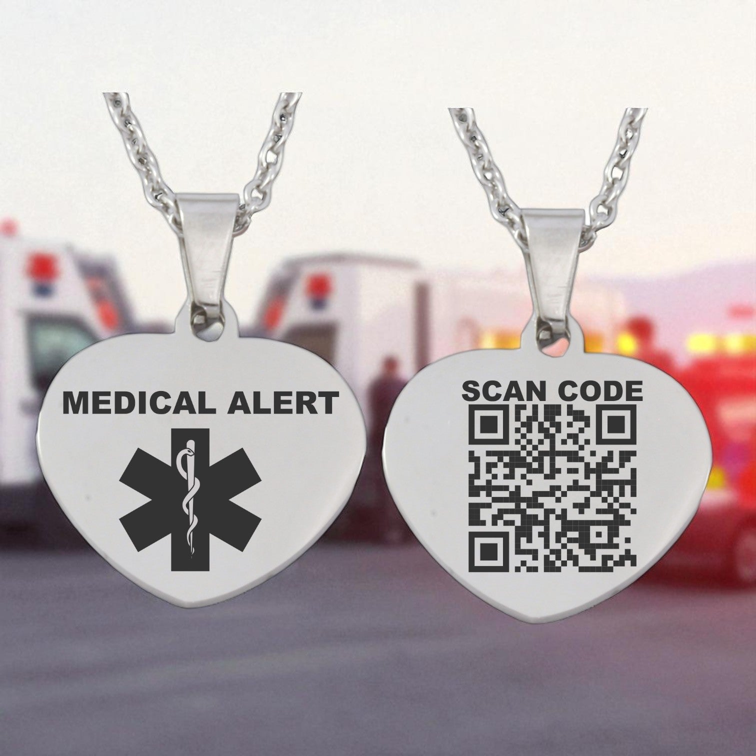 Medical ID QR Heart Pendant