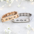 His and Hers Engraved Bar Connector Italian Charm Bracelets