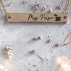 Horizontal Teacher Bar Pendant & Chain Front & Back Engraving (Available in other finishes)