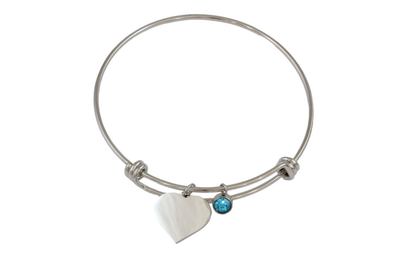 Adjustable Bangle with Heart & Birthstone Charms