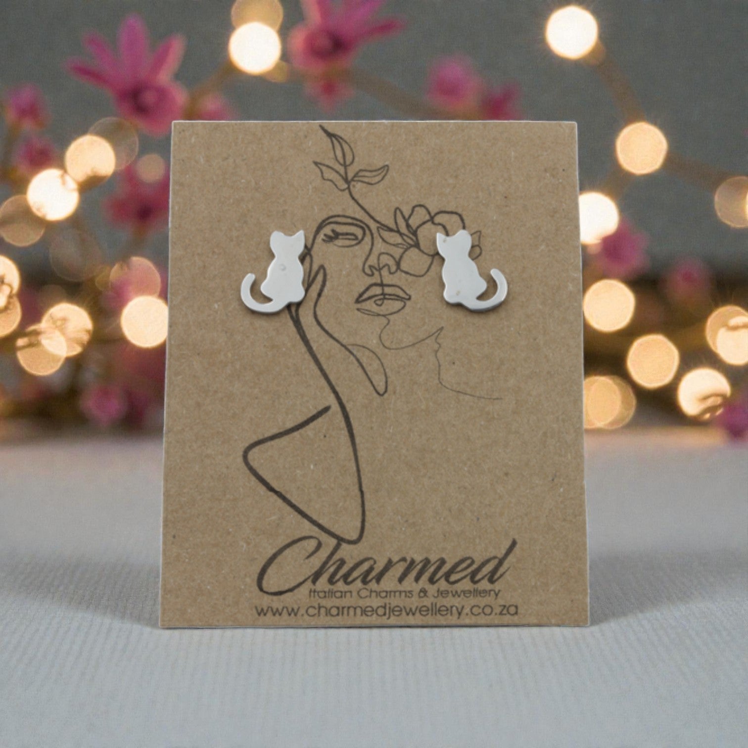 Stainless Steel Cat Stud Earrings