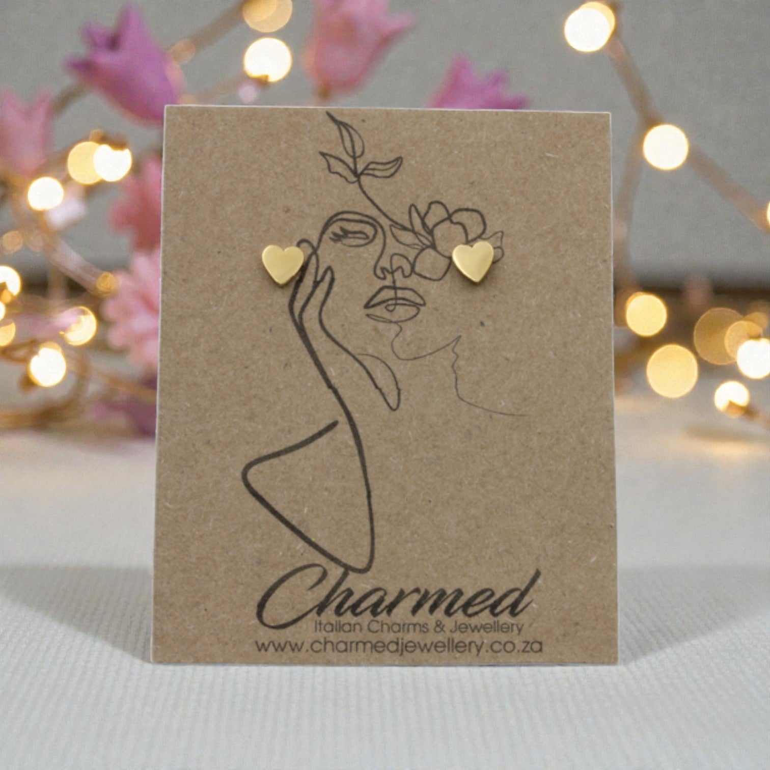 Stainless Steel Gold Plated Heart Stud Earrings