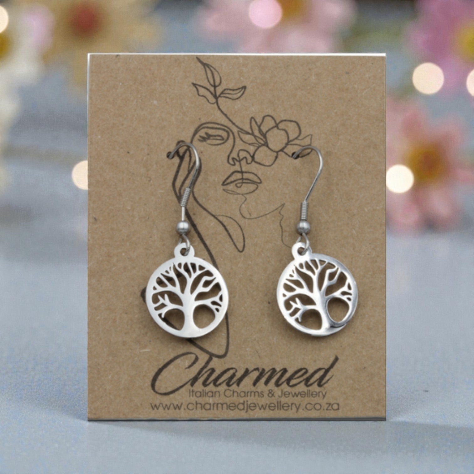Stainless Steel Tree Dangle Earrings