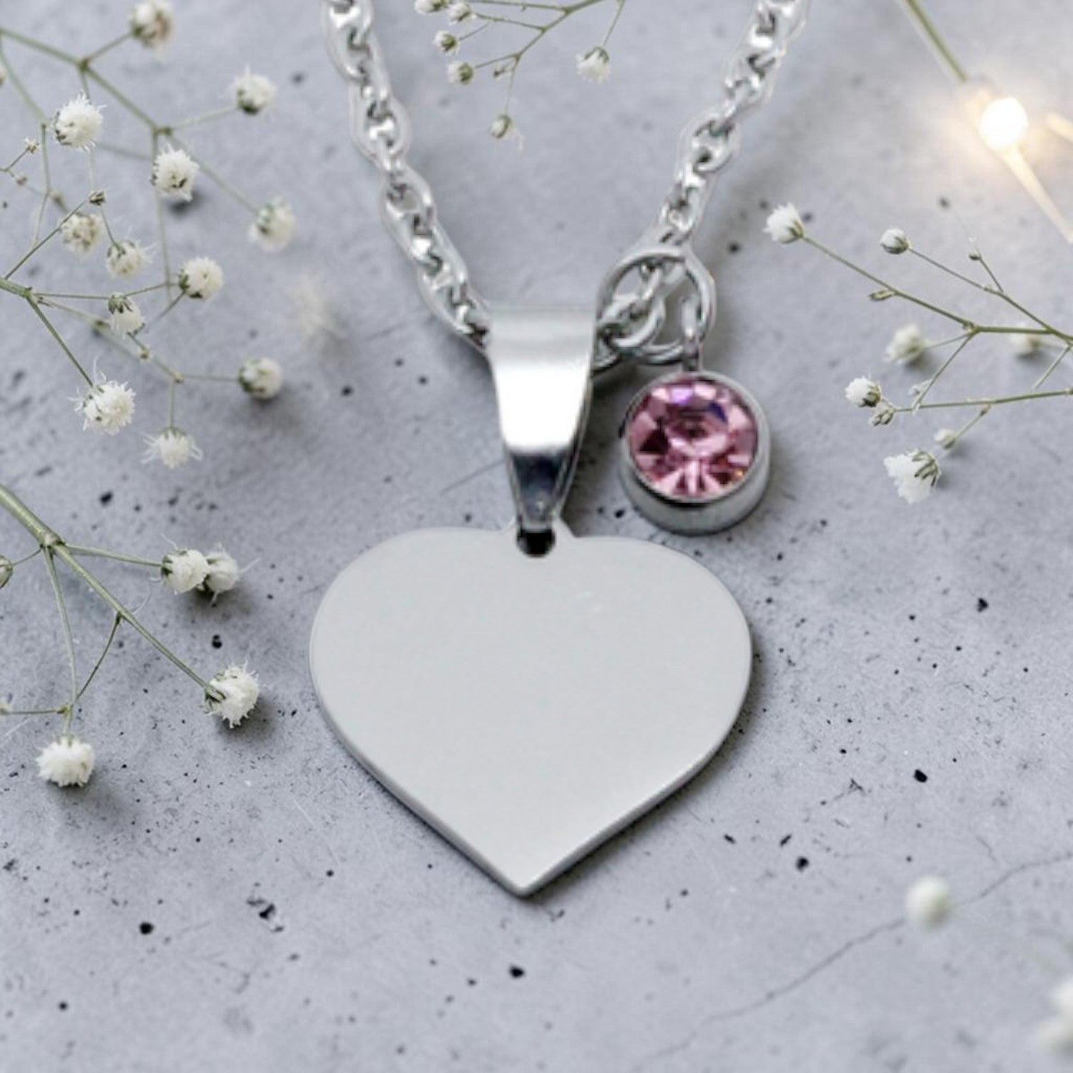 Personalized Heart Pendant with Birthstone Charm & Chain