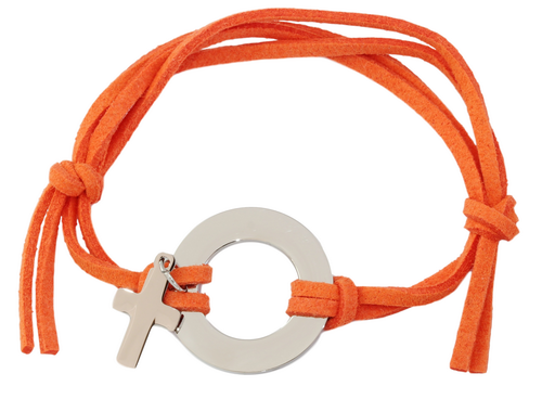 Personalized Engraved Orange Cord Bracelet with Cross Charm