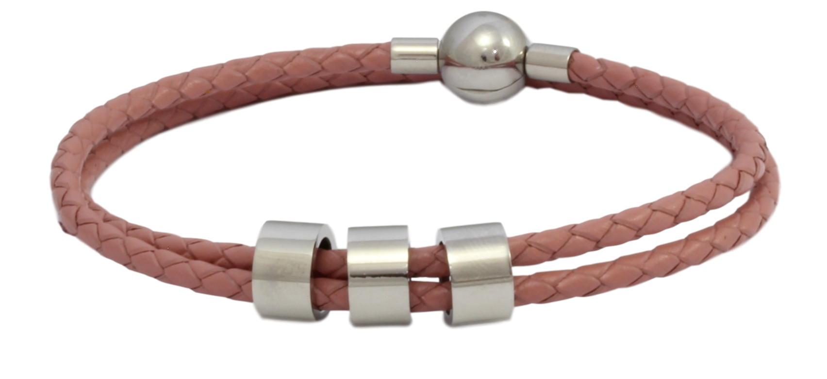 Pink Teacher Rope Bracelet with 3 Custom Engraved Rings