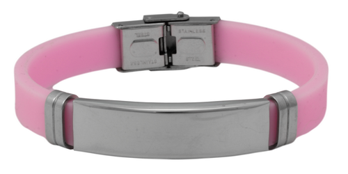 Personalized Engraved Pink Rubber Bracelet