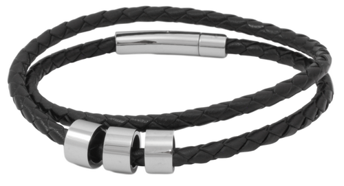 Black Rope Bracelet with 3 Custom Engraved Rings