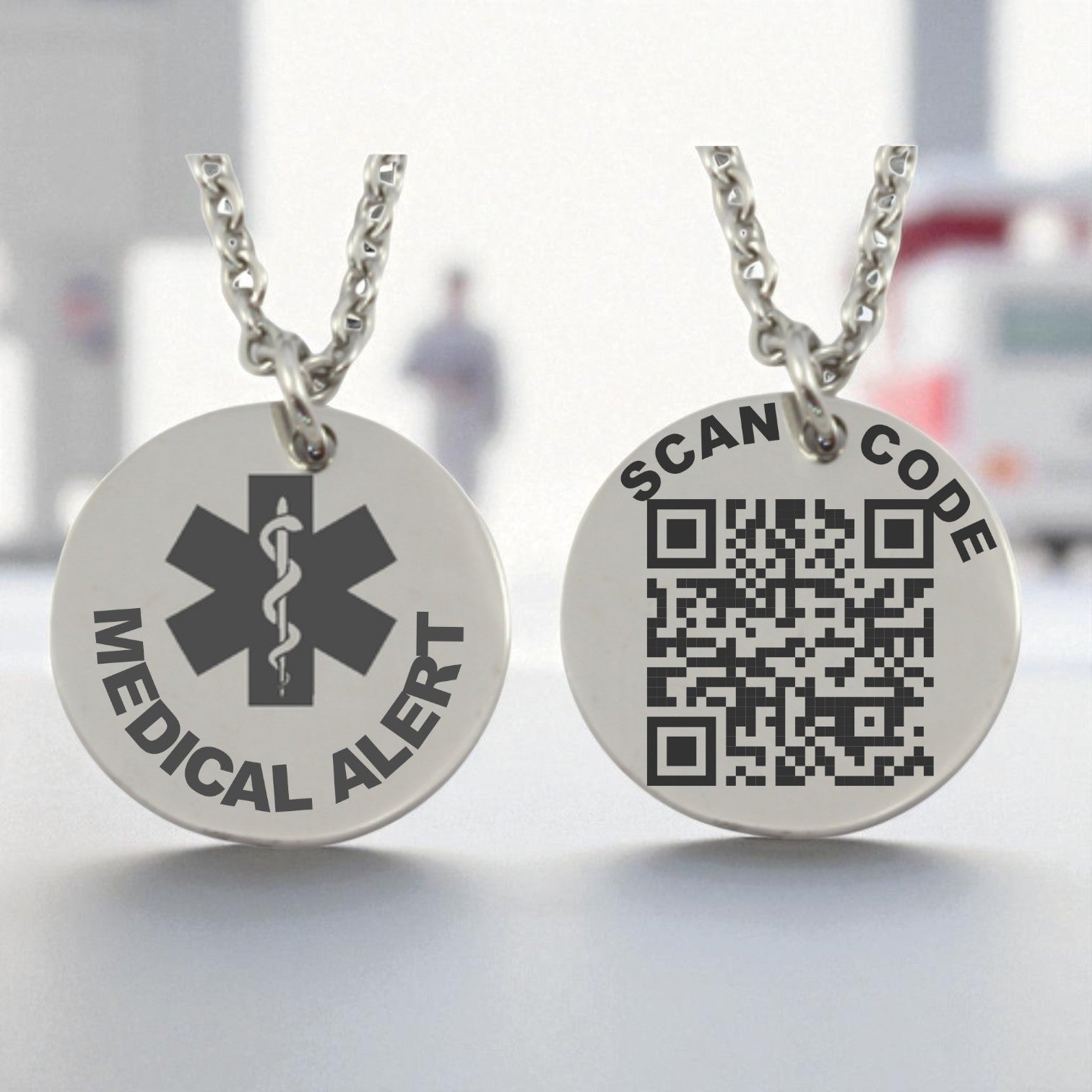 Medical ID QR Round Pendant