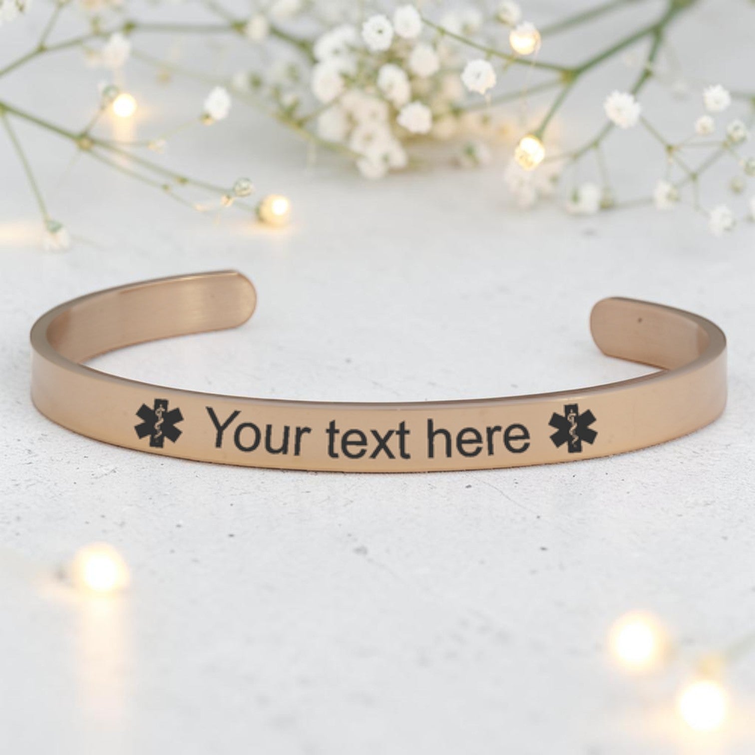 Medical Alert Custom Engraved 5mm Stainless Steel Rose Gold Bangle