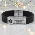 Medical Alert Personalized Engraved Black Rubber Bracelet