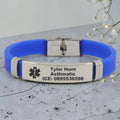 Medical Alert Personalized Engraved Blue Rubber Bracelet