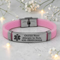 Medical Alert Personalized Engraved Pink Rubber Bracelet