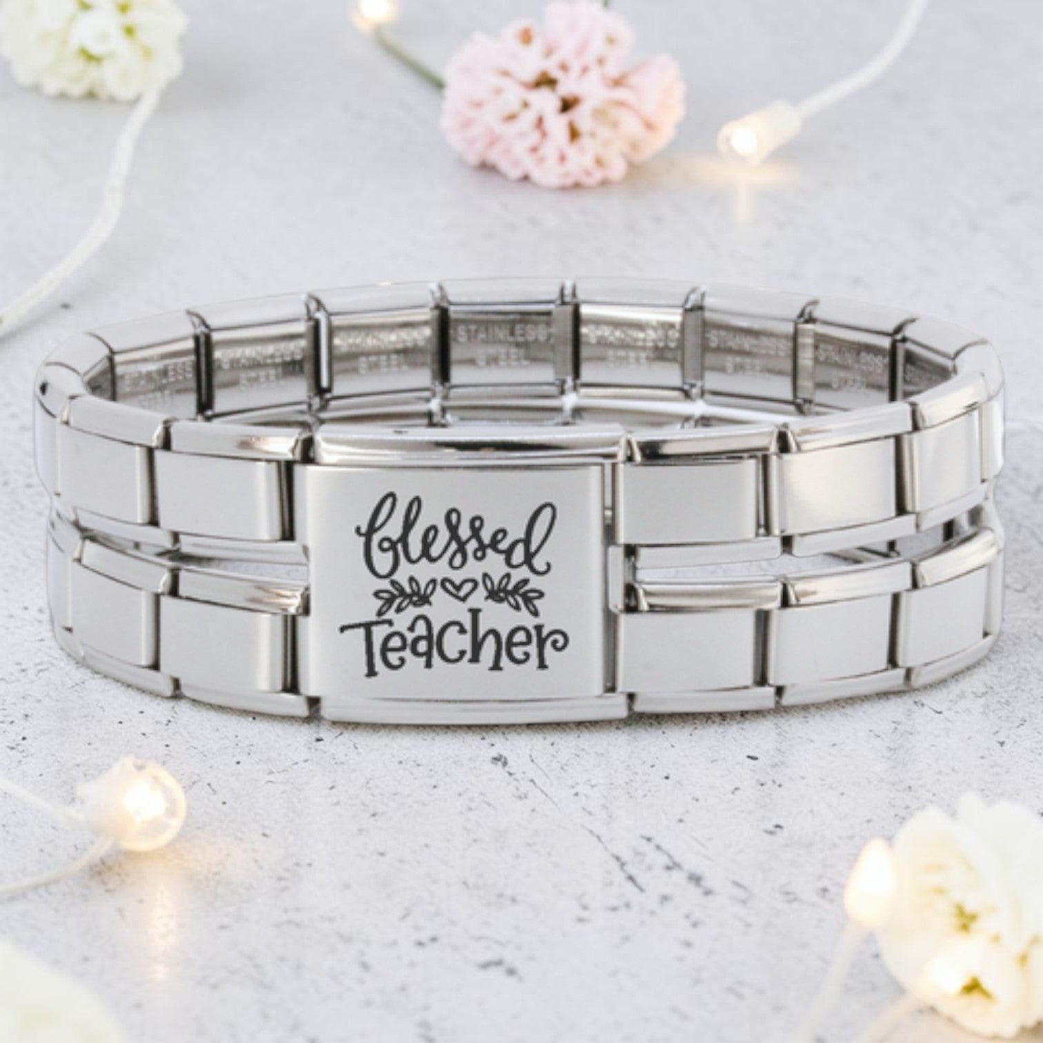 Megalink Engraved Teacher Italian Charm Bracelet 2