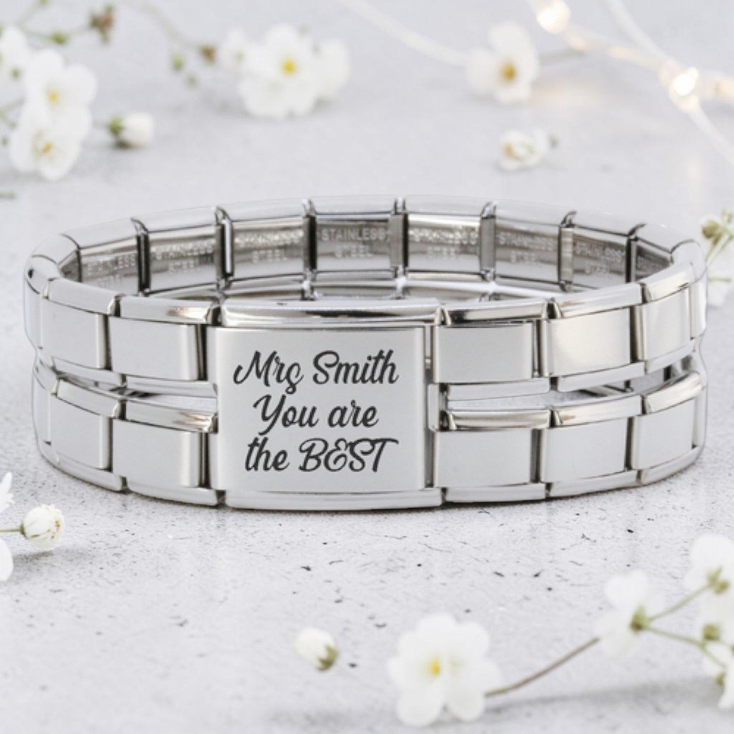 Megalink Engraved Teacher Italian Charm Bracelet 3