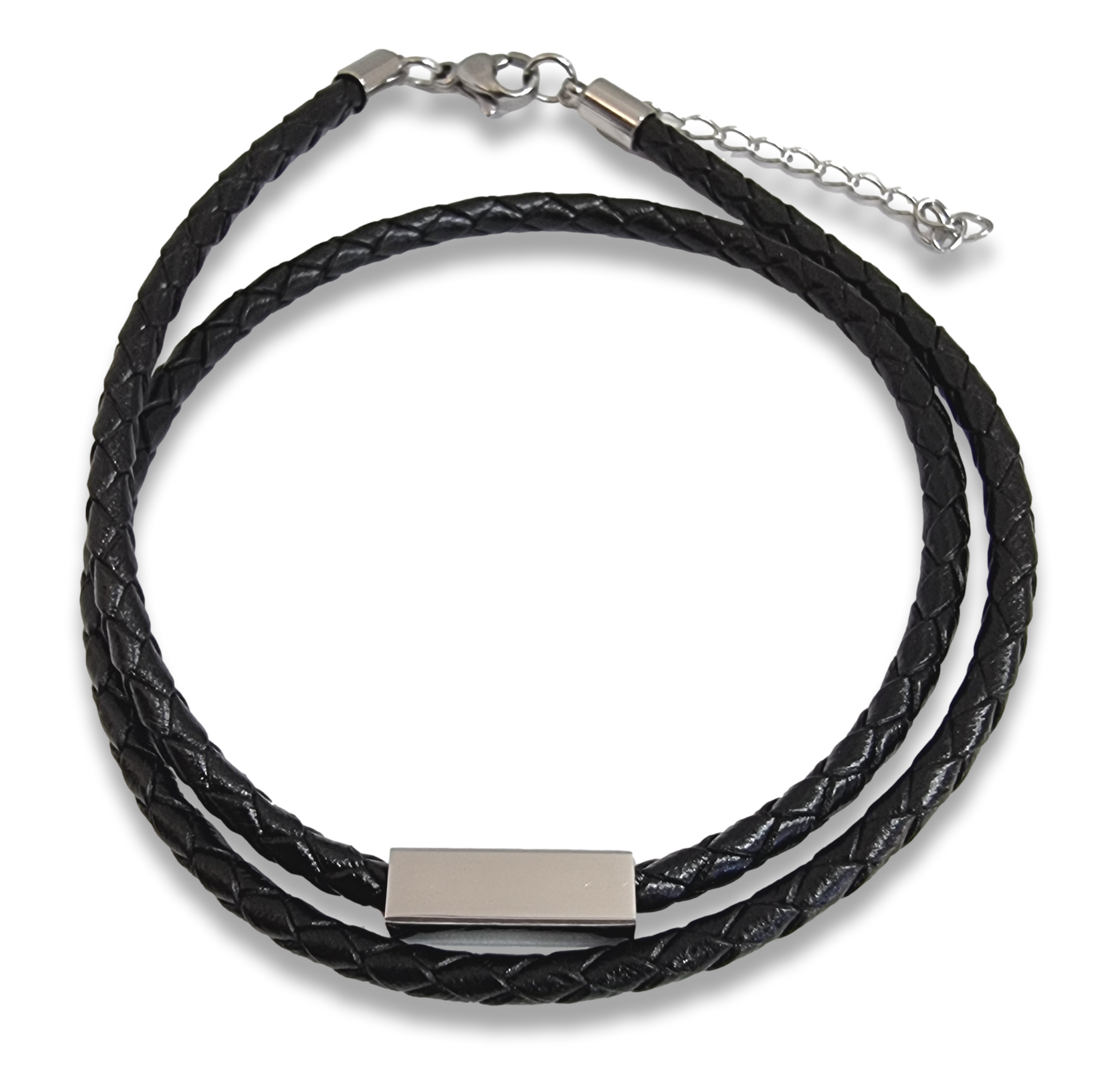Black Rope Bracelet with Custom Engraved Rectangular Charm