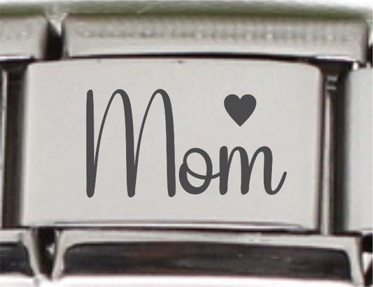 9mm Laser Italian Charm - Mom Heart