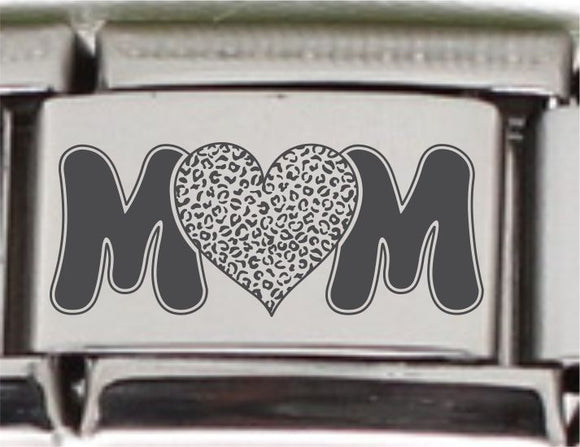 9mm Laser Italian Charm - Mom Print Heart