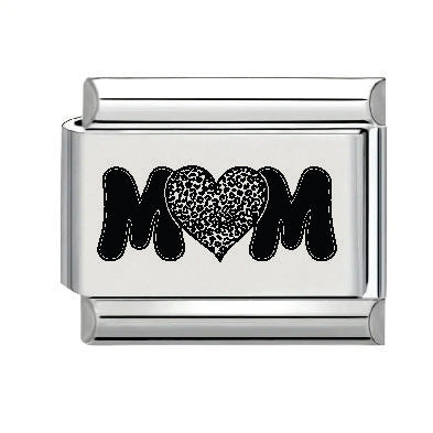 9mm Laser Italian Charm - Mom Print Heart
