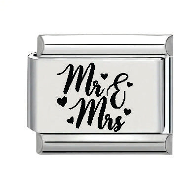 9mm Laser Italian Charm - Mr & Mrs