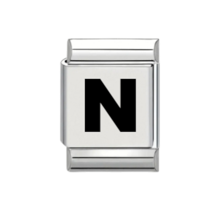13mm Laser Italian Charm - Plain Letter N