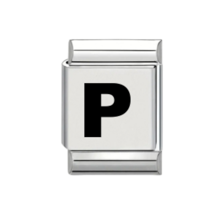 13mm Laser Italian Charm - Plain Letter P