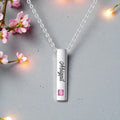 Personalized Bar Pendant with Pink Stone Incl. Chain