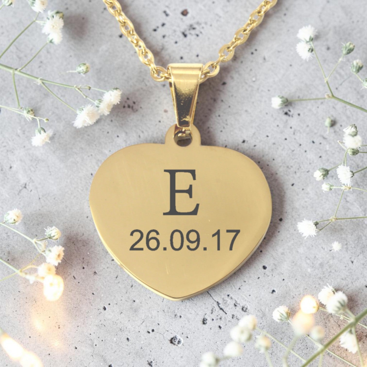 Personalized Gold Plated Heart Pendant and Chain