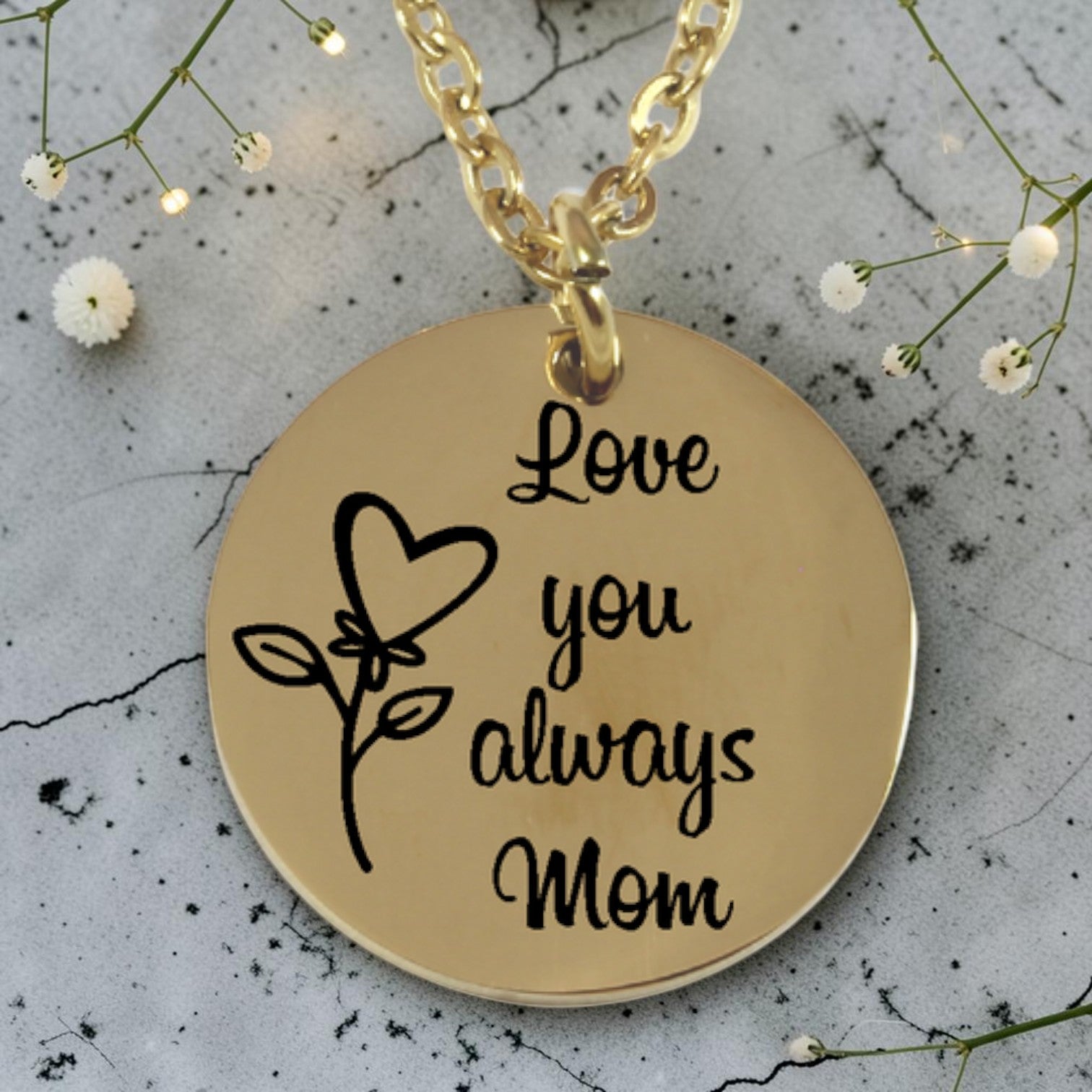 Personalized Gold Plated Round Pendant and Chain