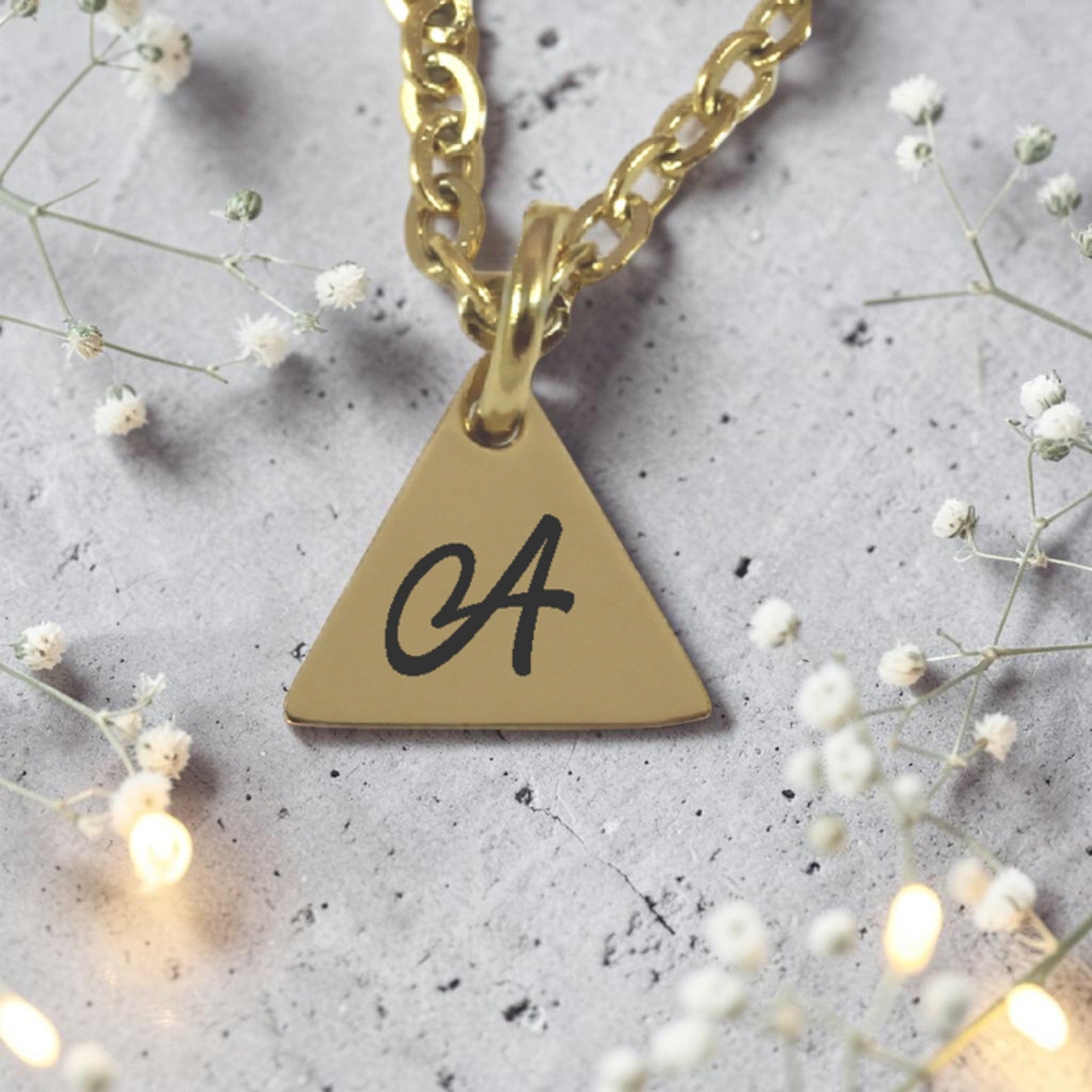 Personalized Gold Plated Small Triangle Pendant & Chain