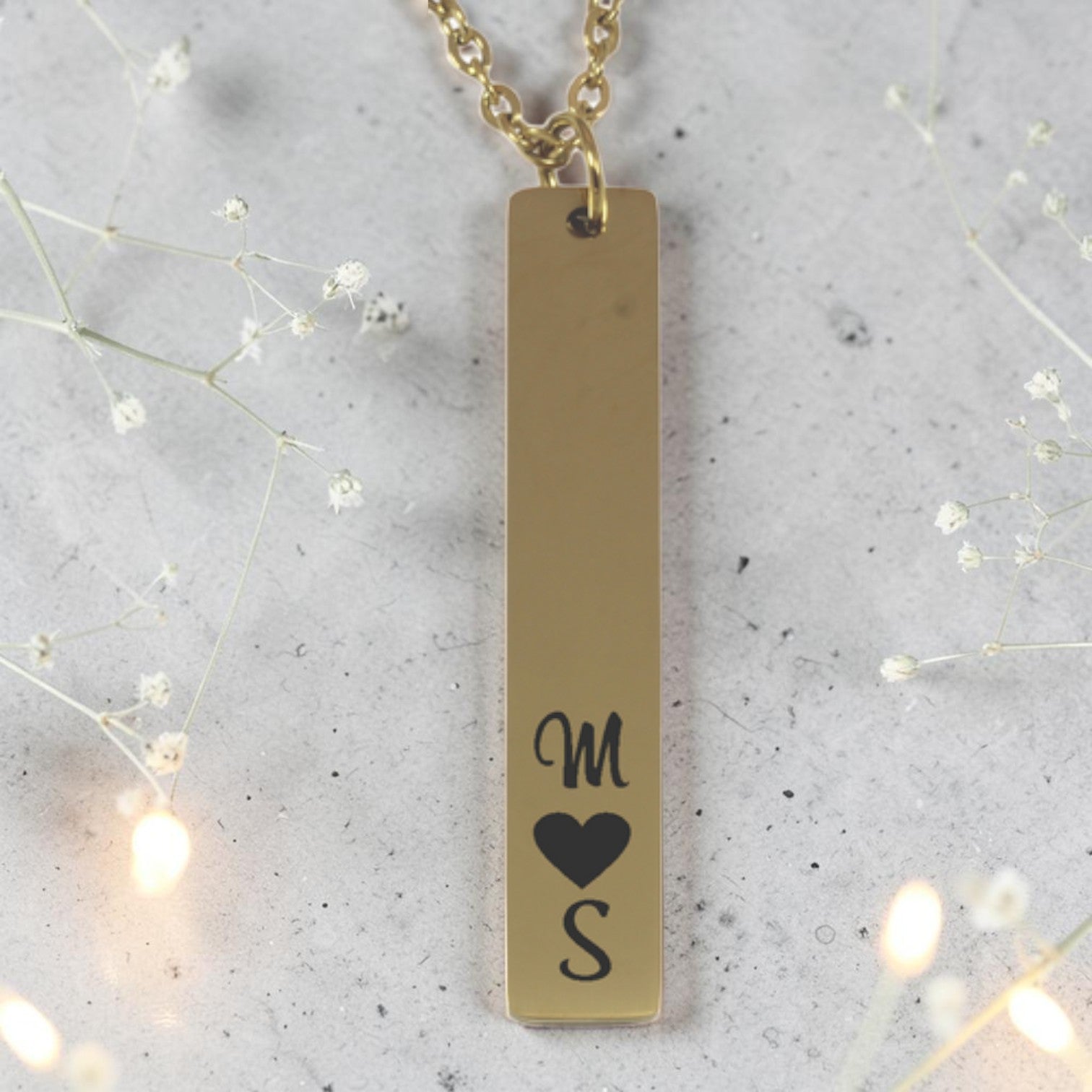 Personalized Gold Plated Vertical Bar Pendant & Chain