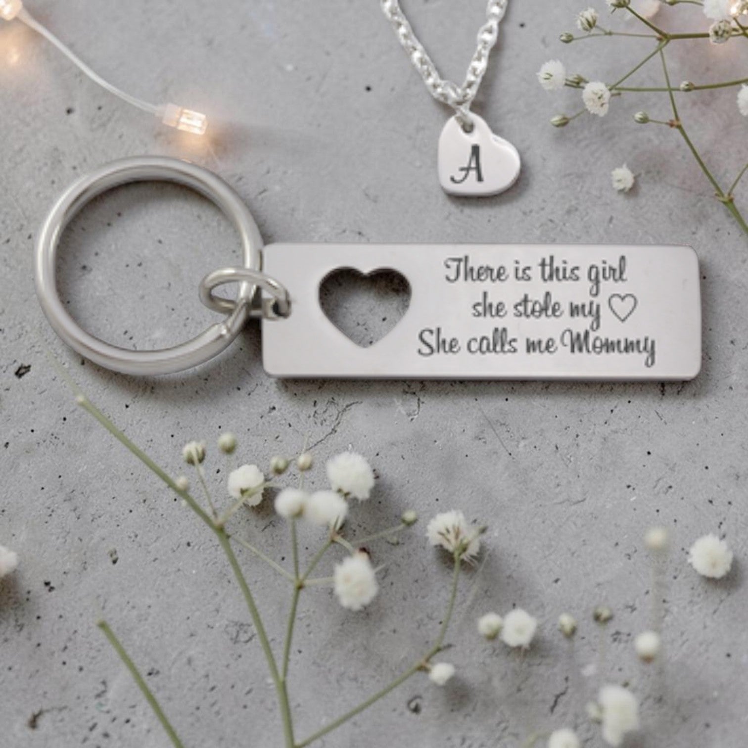 Personalized Heart Keyring & Necklace Set