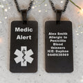 Personalized Medical Alert Black Dog Tag Pendant and Chain