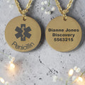 Personalized Medical Alert Gold Plated Round Pendant and Chain