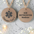 Personalized Medical Alert Rose Gold Plated Round Pendant and Chain