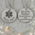 Personalized Medical Alert Round Pendant and Chain
