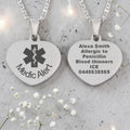 Personalized Medical Alert Stainless Steel Heart Pendant and Chain