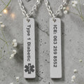 Personalized Medical Alert Stainless Steel Vertical Bar Pendant & Chain