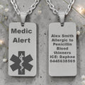 Personalized Medical Alert Stainless steel Dog Tag Pendant and Chain