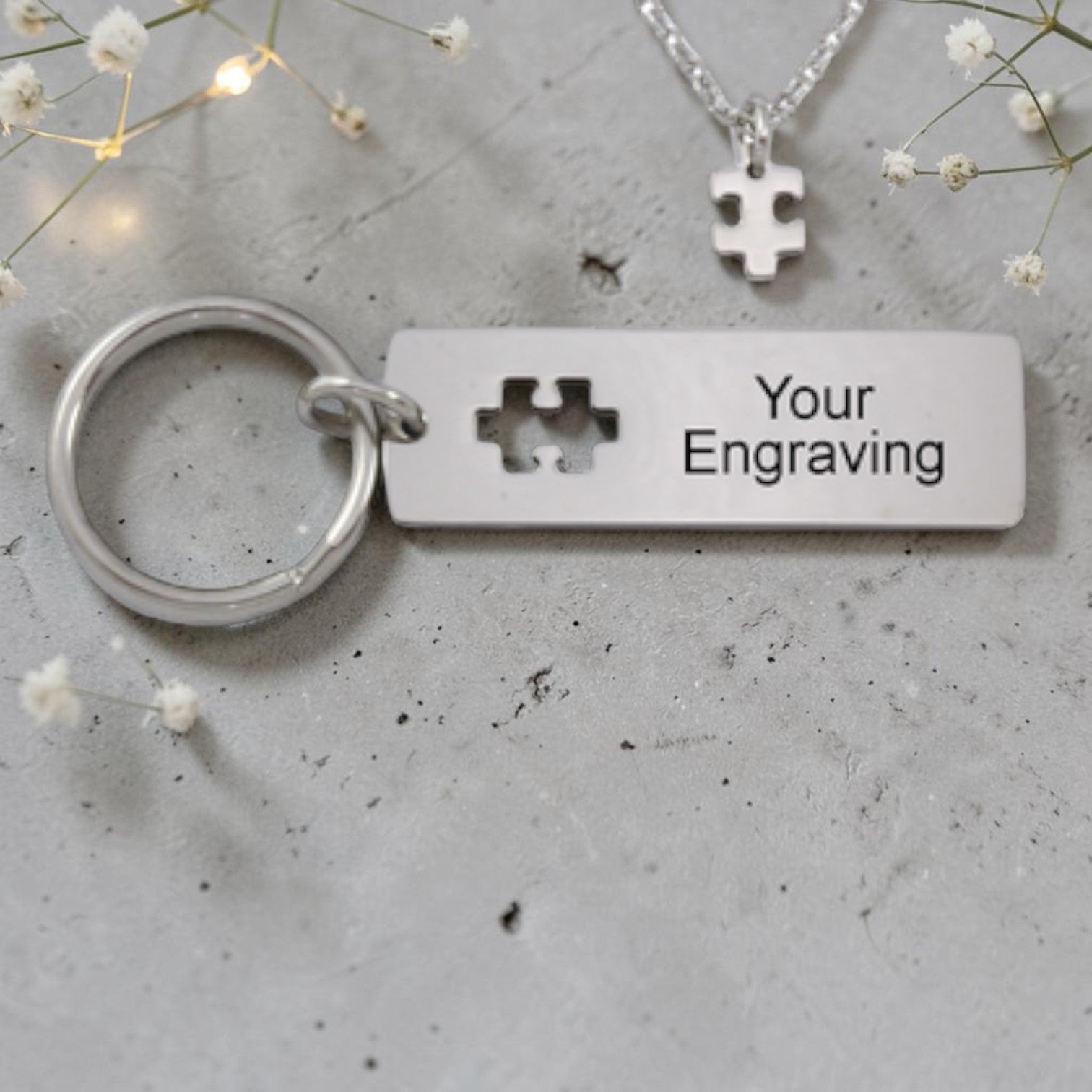 Personalized Puzzle Keyring & Necklace Set