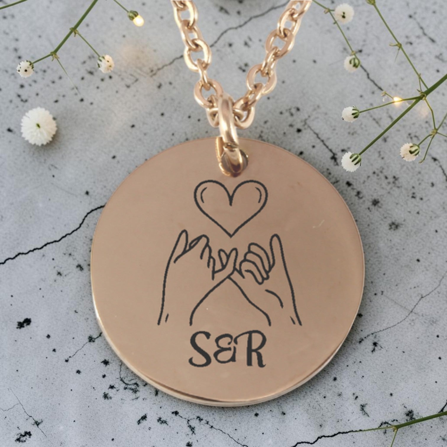Personalized Rose Gold Plated Round Pendant and Chain
