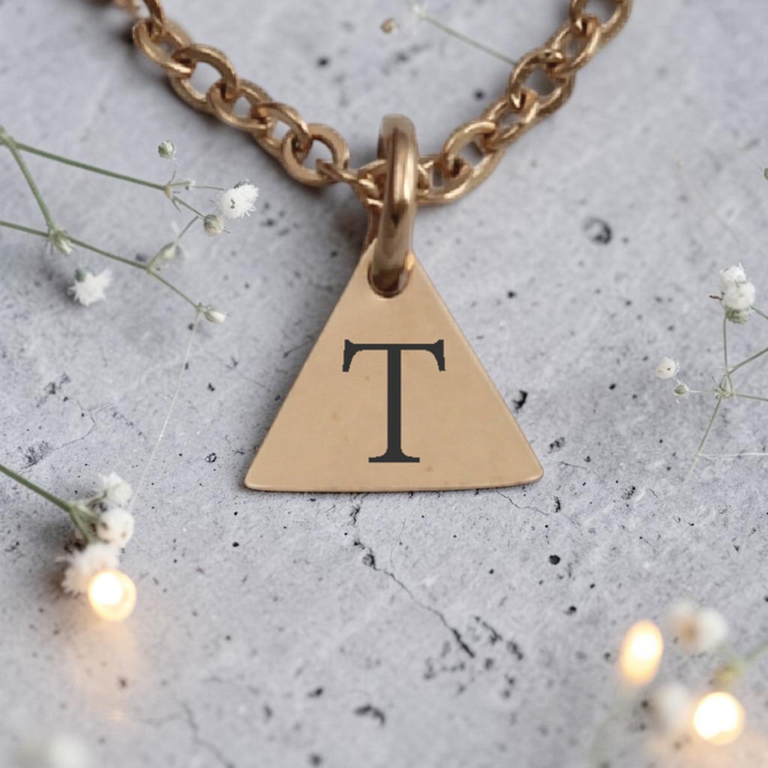 Personalized Rose Gold Plated Small Triangle Pendant & Chain