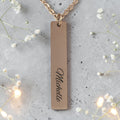 Personalized Rose Gold Plated Vertical Bar Pendant & Chain