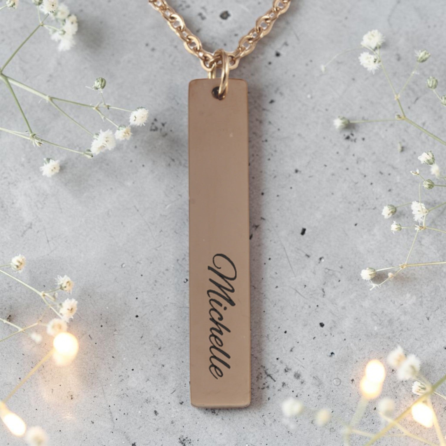 Personalized Rose Gold Plated Vertical Bar Pendant & Chain